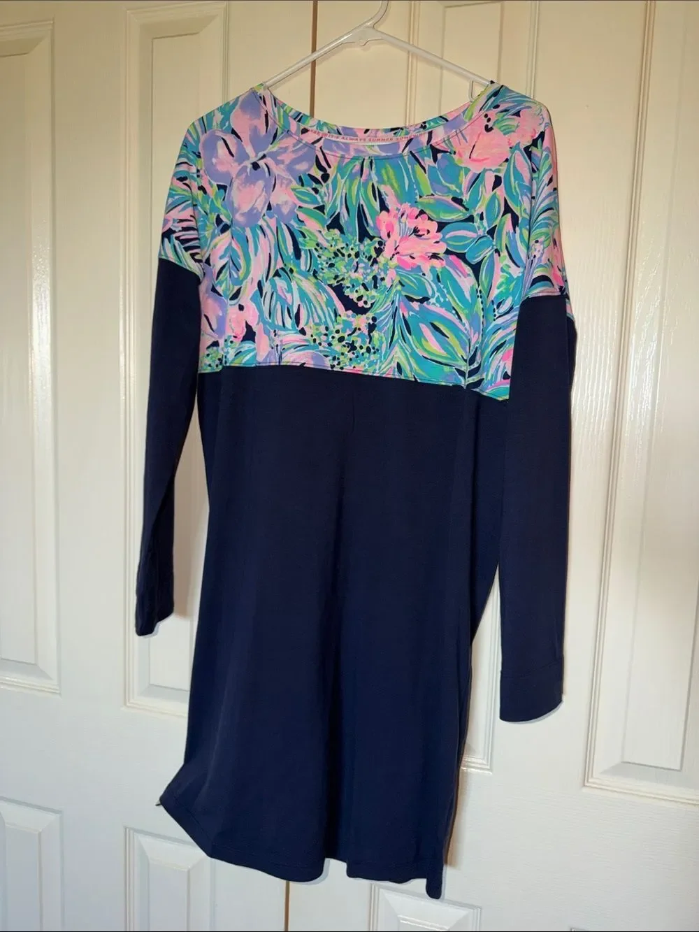 Lilly Pulitzer Navy Dress with Pink, Aqua & Green Floral Yoke